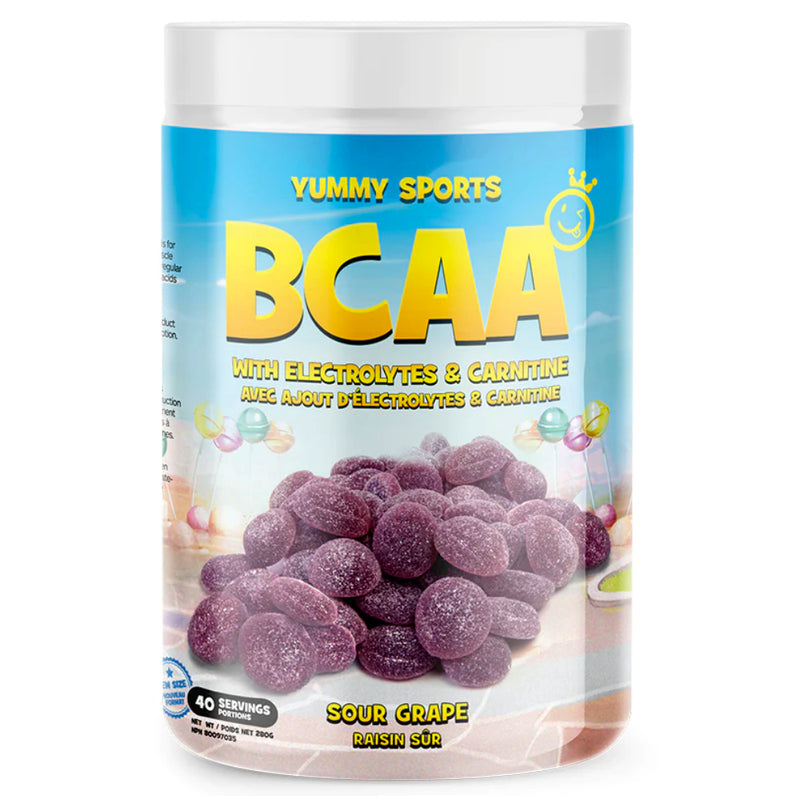Yummy Sports BCAA Bottle Image of Flavour Sour Grape.
