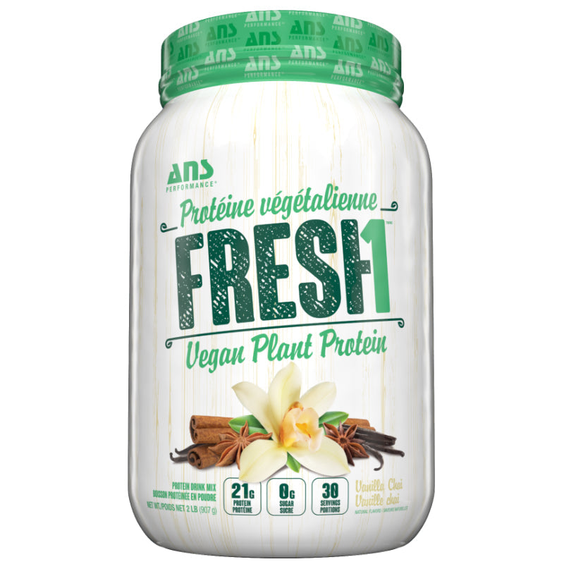 30% Off ANS Performance Fresh1 Vegan Protein Vanilla Chai. Fresh1 Vegan Plant Protein is a delicious blend of 5 different protein sources. Together they form a COMPLETE protein, loaded with all 9 essential amino acids to fuel your body with energy and the necessary building blocks required to support muscle recovery and growth.