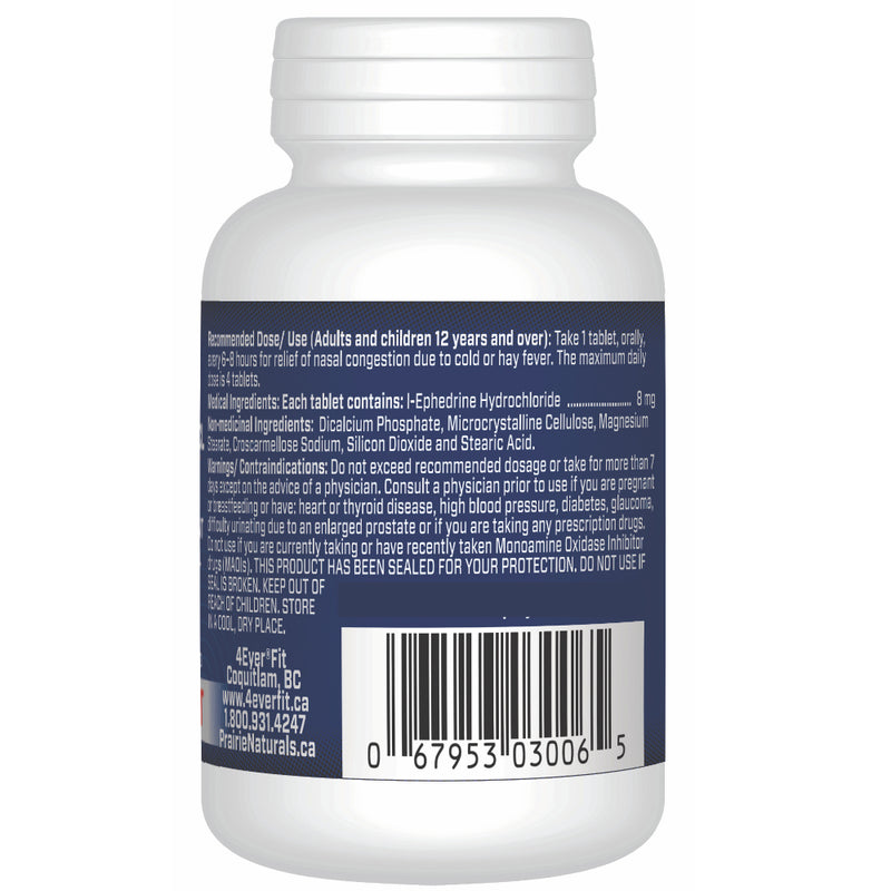 4EVERFIT | 4 Ever Fit | Ephedrine HCL 8 mg (50 tablets) back of the bottle ingredients & directions. Oral Nasal Decongestant. Pharmaceutical Grade.