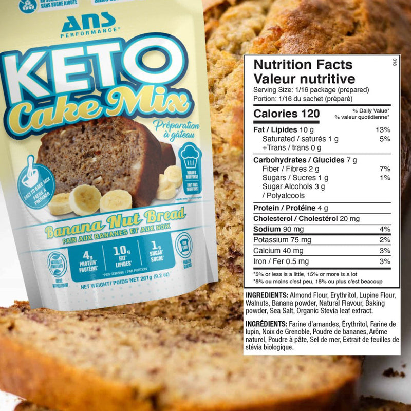 ANS Performance KETO Banana Nut Bread Mix supplement fact of ingredients. Incredibly delicious Banana Nut Bread that will satisfy your cravings for banana bread or muffins! Let your creativity run wild.
