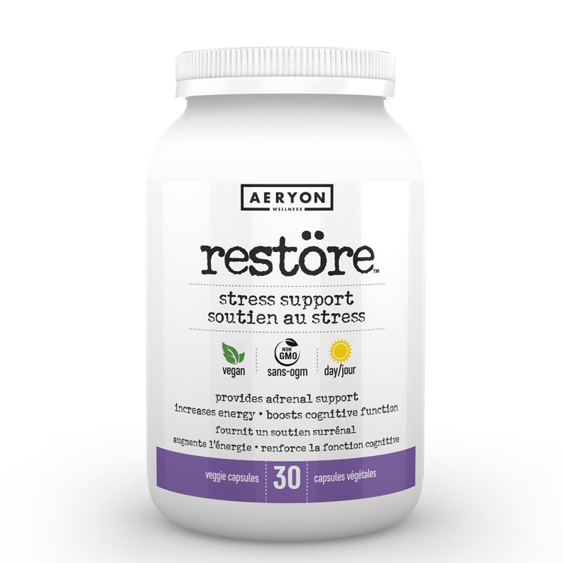 Buy Now! Aeryon Wellness Restore (30 caps). Restöre stress support is scientifically formulated to provide adrenal support and bring your body back into balance. This all-natural formula is the perfect solution for anyone who wants to reduce stress, enhance mood, increase energy and boost cognitive function!