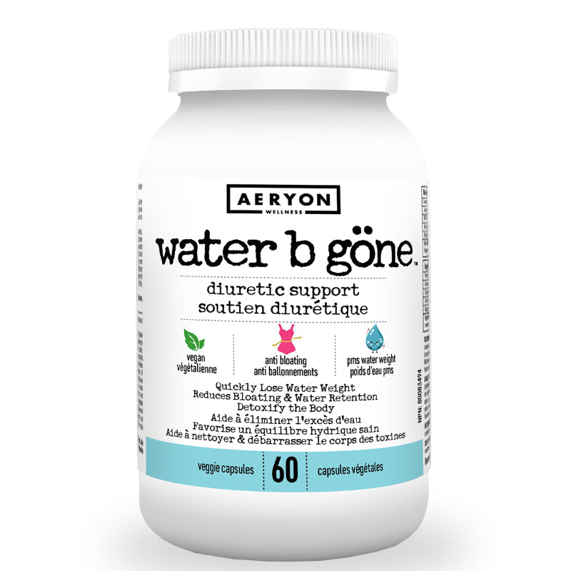Buy Now! Aeryon Wellness Water B Gone (60 caps). The Water B Göne Support Supplement is an all-natural supplement that provides pre-menstrual support by reducing excess water weight and bloating. 