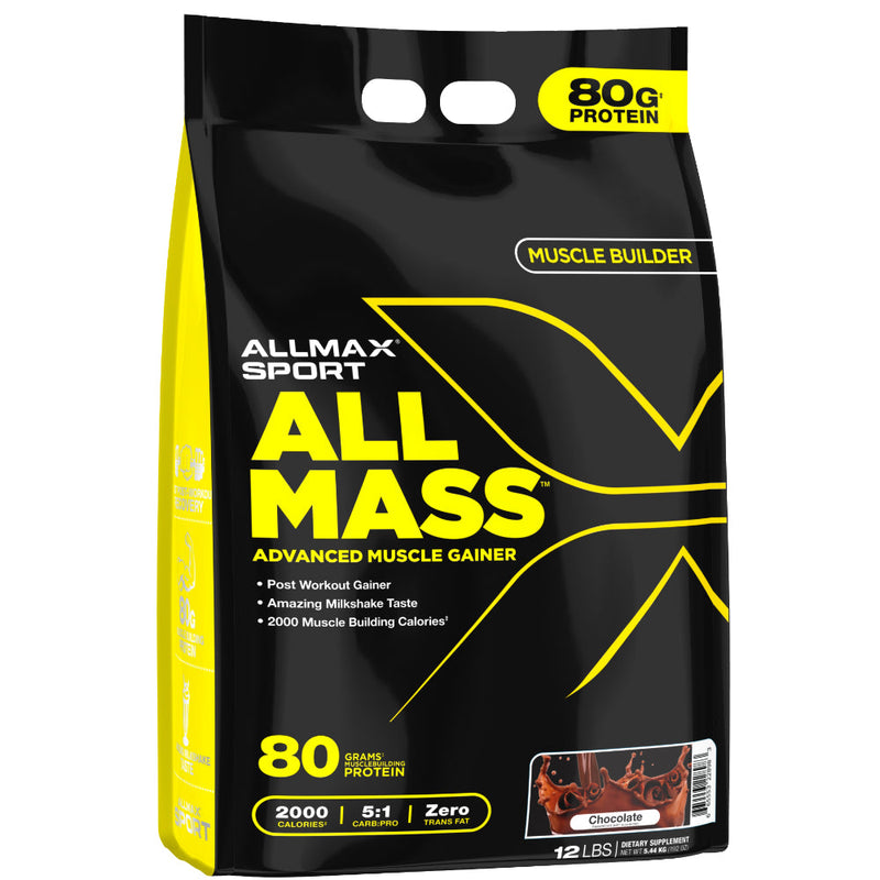 ALLMAX SPORT ALLMASS Advanced Muscle Builder weight gainer powder. Allmax Nutrition 12 lb chocolate weight gainer helps give you the calories and protein to build healthy muscle.