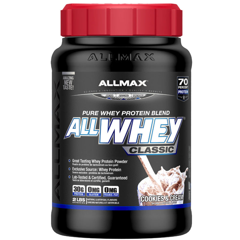 Allmax Nutrition Allwhey Classic 2 lbs pure whey protein blend cookies & cream.