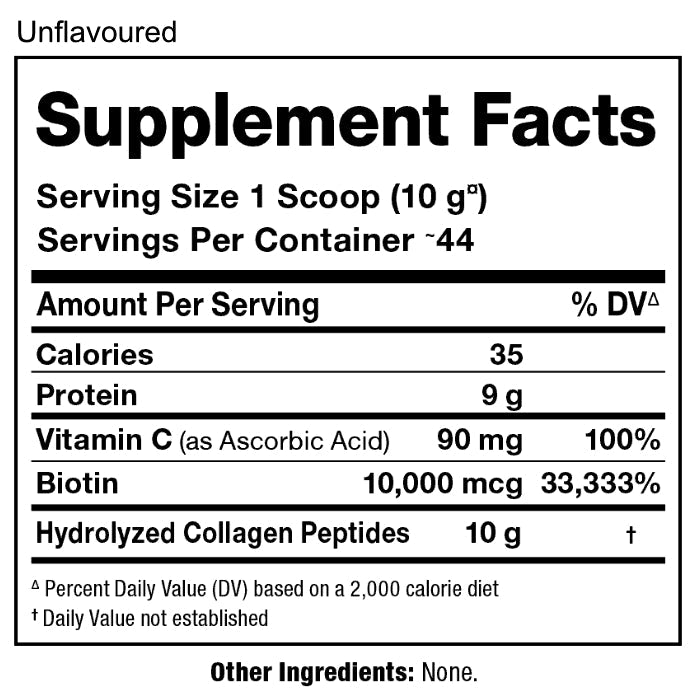 Allmax Nutrition Collagen with Biotin & Vitamin C (Unflavoured Supplement Facts) 440 g.