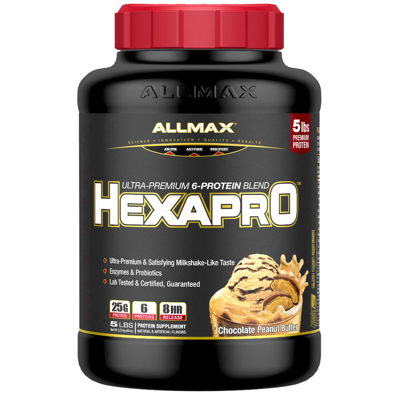 Allmax Nutrition Hexapro 5 lbs Chocolate Peanut Butter bottle Image.