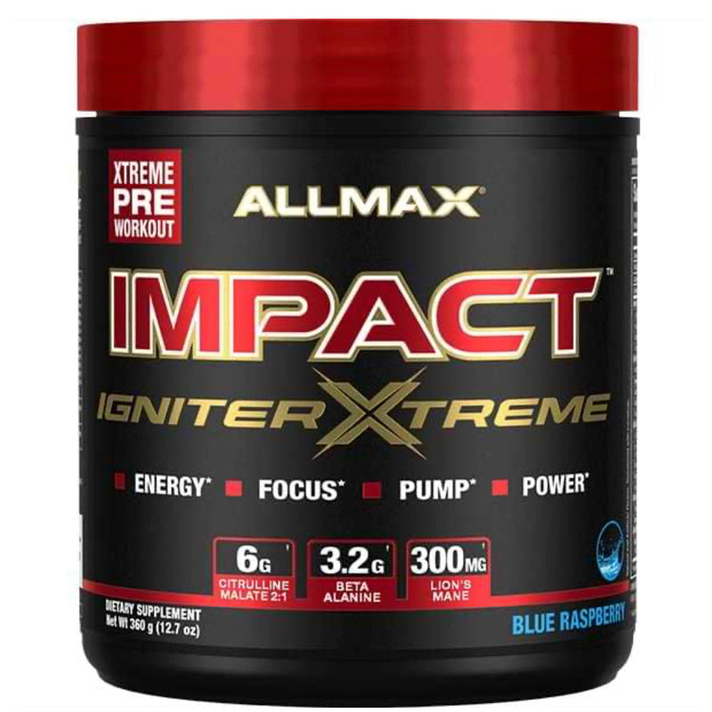 Allmax Nutrition IMPACT Igniter Xtreme pre-workout blue raspberry bottle image