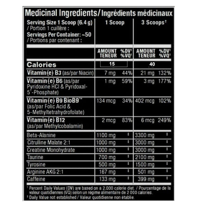 Allmax Nutrition Impact Igniter Sport Blue Raspberry (50 servings) supplement facts of ingredients.