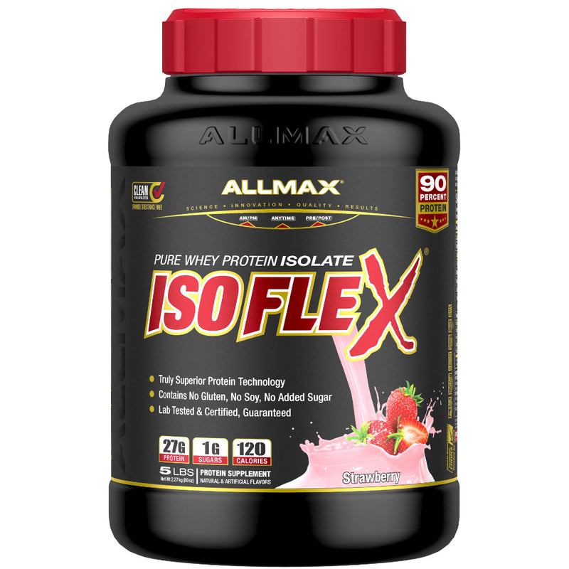 Buy Now! Allmax Nutrition isoflex 5 lbs Strawberry protein powder. Pure whey protein isolate with the most amazing taste!