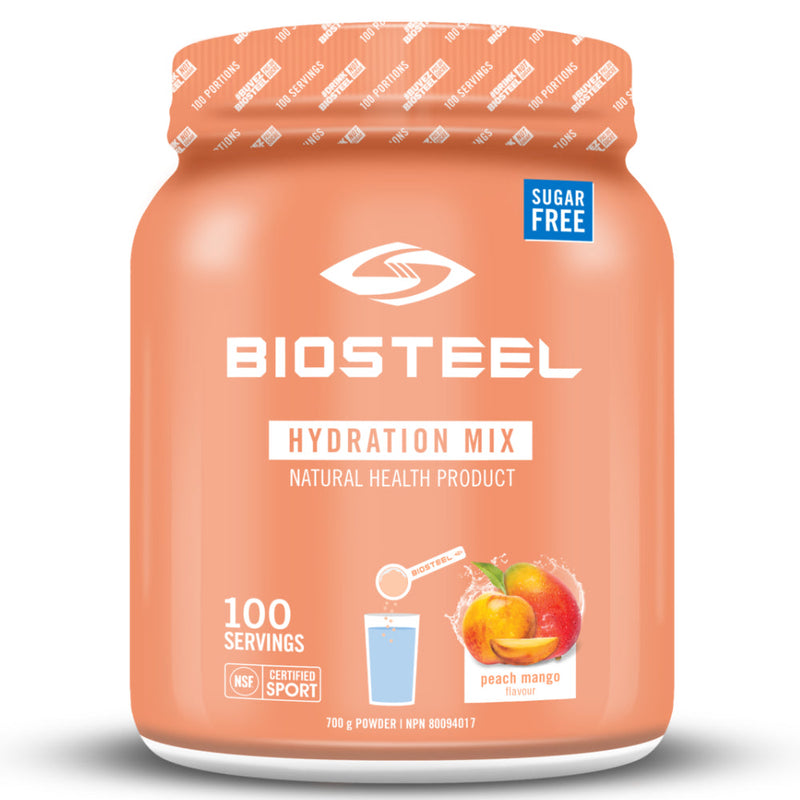 Buy Now! Biosteel Hydration Sports Mix (100 servings) Peach Mango. BioSteel Sports Hydration Mix uses a ratio of amino acids, electrolytes, organic minerals and B vitamins to fuel your body and fight exhaustion.