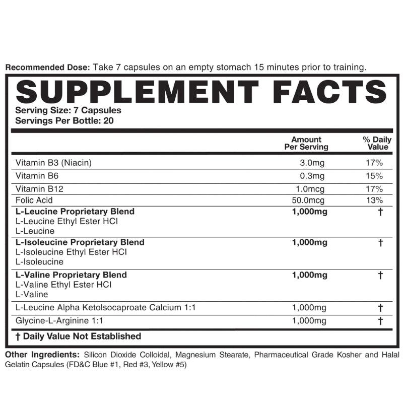 Magnum Nutraceuticals DNA Extra Strength BCAA (140 caps) supplement facts of ingredients. Magnum DNA® is an anabolic formula that combines the powerful muscle-regenerating effects of Branched Chain Amino Acids (BCAAs) with the hardening and muscle expanding Glycine/Arginine ingredient.