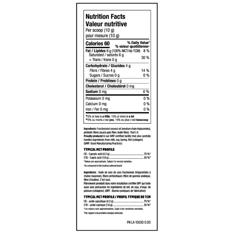 North Coast Naturals Boosted MCT Powder  (300 g) supplement facts of ingredients. Boosted MCT Powder provides a nice creamy texture, for your KETO Diet.