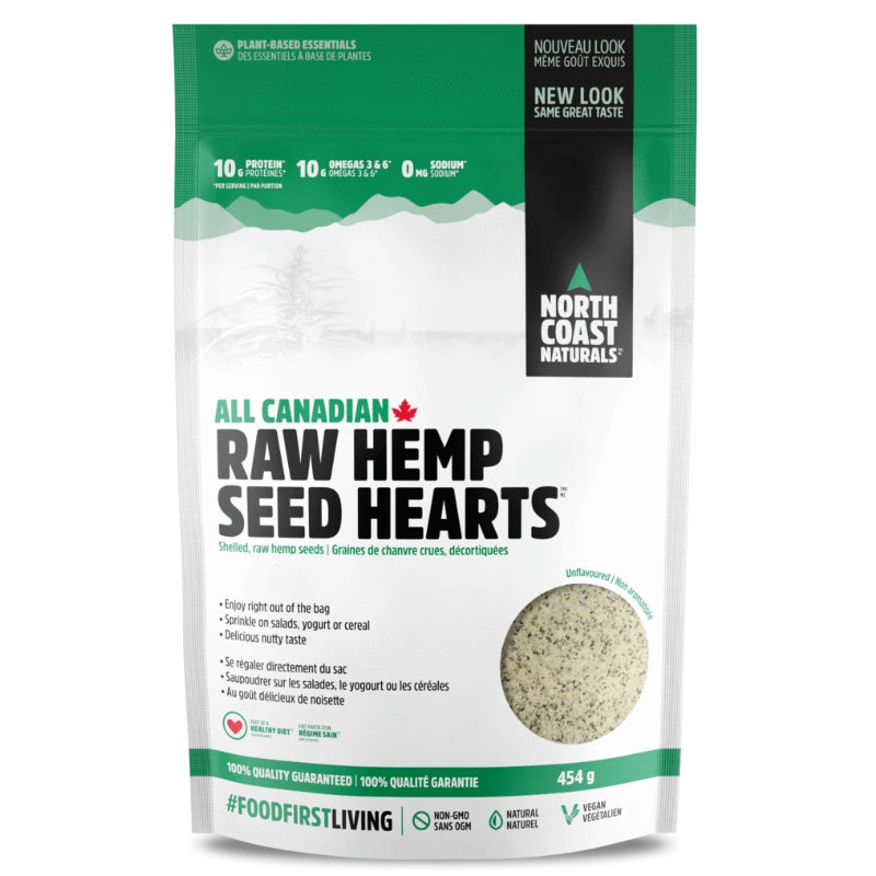 Buy Now! North Coast Naturals Raw Hemp Seed Hearts (454 g). 100% Raw Hemp Seed Hearts are a good source of protein, fiber, omega-3 & 6 EFAs, magnesium & energy.
