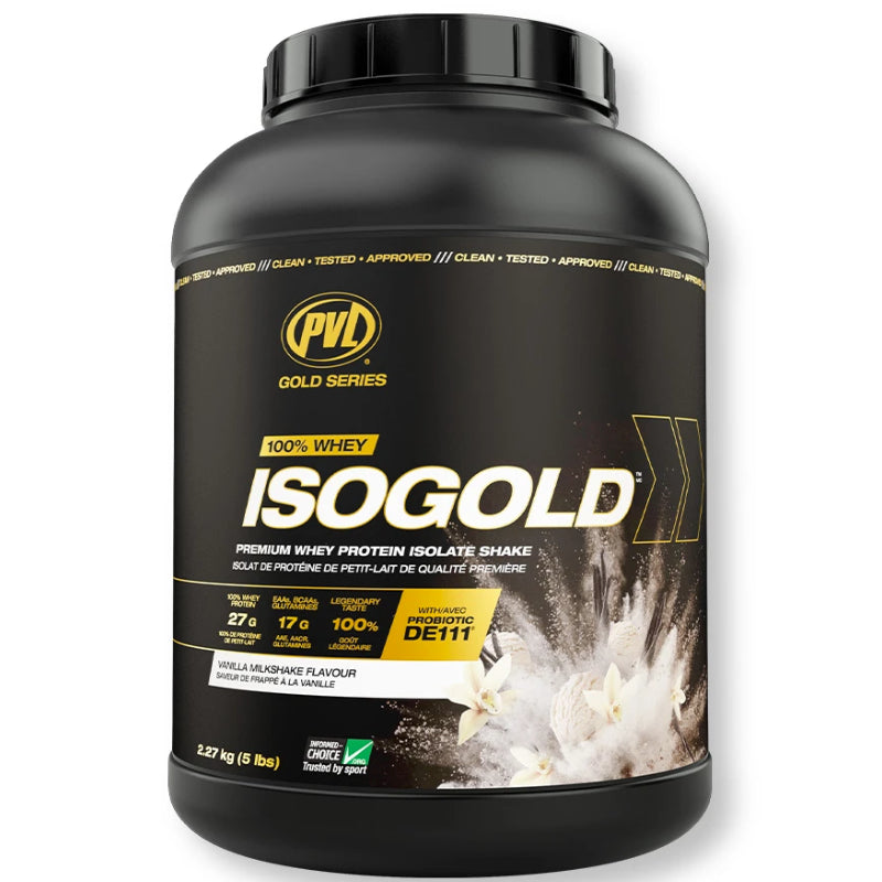 Buy Now! PVL Pure Vita Labs ISOGOLD (5 lb) Vanilla Milkshake. ISOGOLD is the premium isolated whey protein with 27 g of Protein Per Serving & 6 g Naturally Occurring BCAAs.