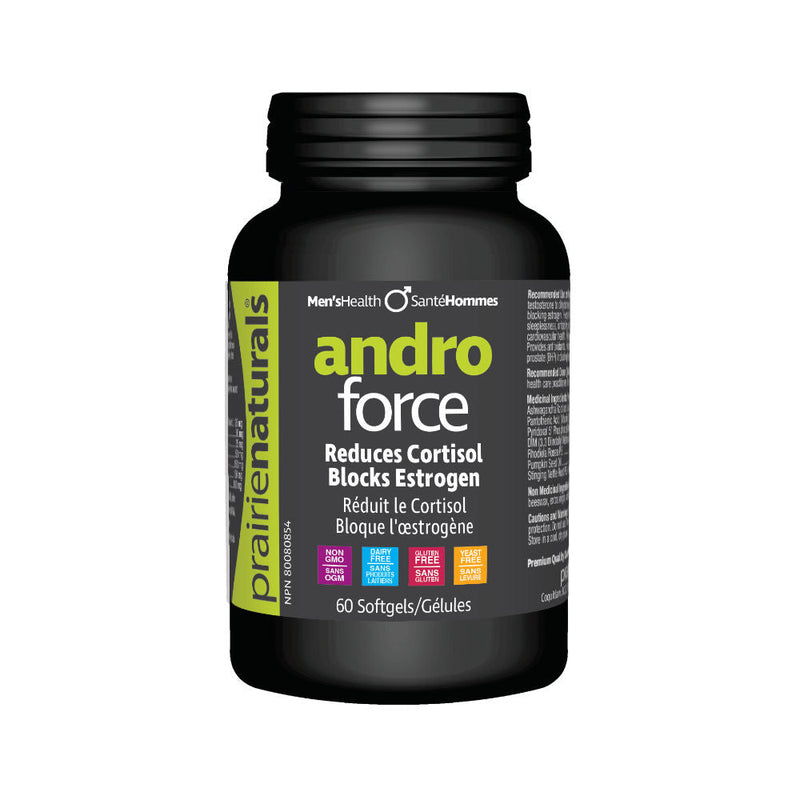 Buy Now! Prairie Naturals Andro Force (60 Softgels). Andro Force reduces cortisol, blocks estrogen & reduces the conversion of  dihydrotestosterone (DHT). 