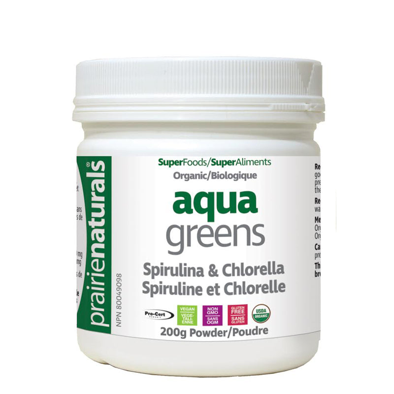 Aqua Greens Powder (200 g) | Organic Chlorella & Spirulina Blend | Prairie Naturals