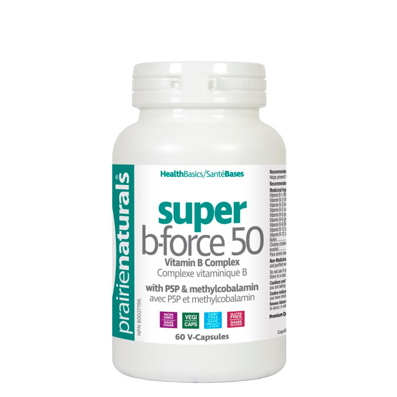 Buy Now! Prairie Naturals Super B-Force 50 with P5P (60 VCAPS). Be Calmer & More Energetic. Prairie Naturals Super B-Force 50 is a high-potency B complex with all eight B vitamins including the most active, bioavailable forms of B6 (P5P) and B12 (Methylcobalamin). 