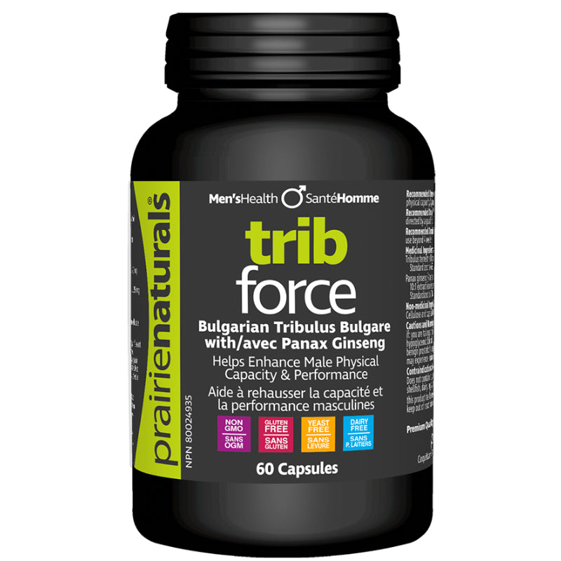 Buy Now! Prairie Naturals Trib Force (60 Caps). Prairie Naturals Trib Force is a blend of 2 powerful adaptogenic botanical extracts, Bulgarian Tribulus and Panax Ginseng. Tribulus terrestris is best known for its ability to promote a healthy libido and increase male energy. 
