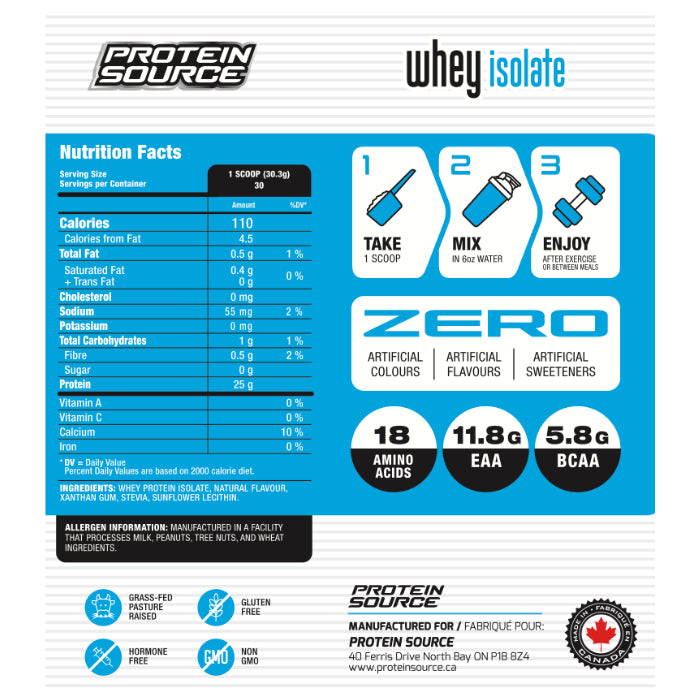 Protein Source Whey Isolate (2 lbs) supplement facts of ingredients. Protein Source Whey Protein is a convenient and great tasting option for individuals who are wanting to add more protein to their diet.