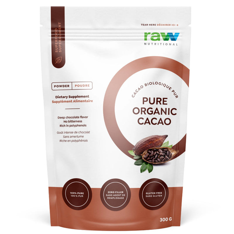 Buy Now! Raw Nutritional Pure Organic Cacao (300 g). Our Cacao Powder is made from organic raw cacao beans without any chemical processing and contains only natural ingredients, which is 100% cacao.