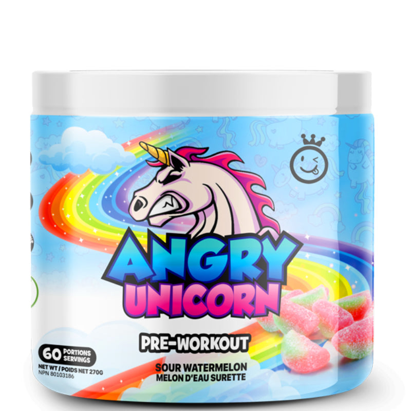 Buy Now! Yummy Sports Angry Unicorn (60 servings) Sour Watermelon . Comprised of dynamic and unique sensory ingredients, this pre-workout delivers great focus, and clean energy. Angry Unicorn’s formula make it an optimal pre-workout for mobility, sports, circuit training, and repetitive movements.