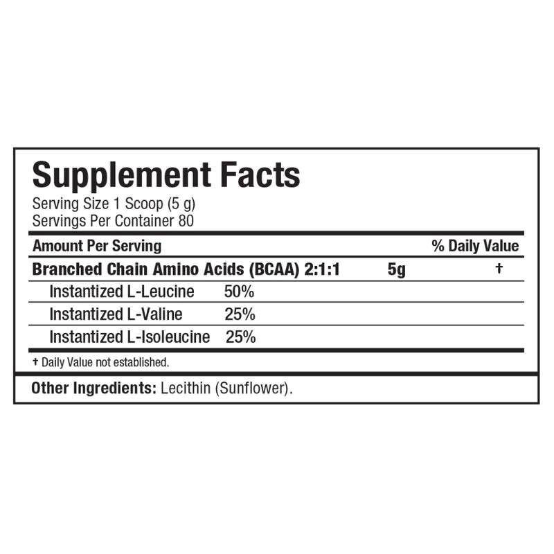 Allmax Nutrition BCAA branch chain amino acids pure powder 400 g back panel ingredients and supplement facts