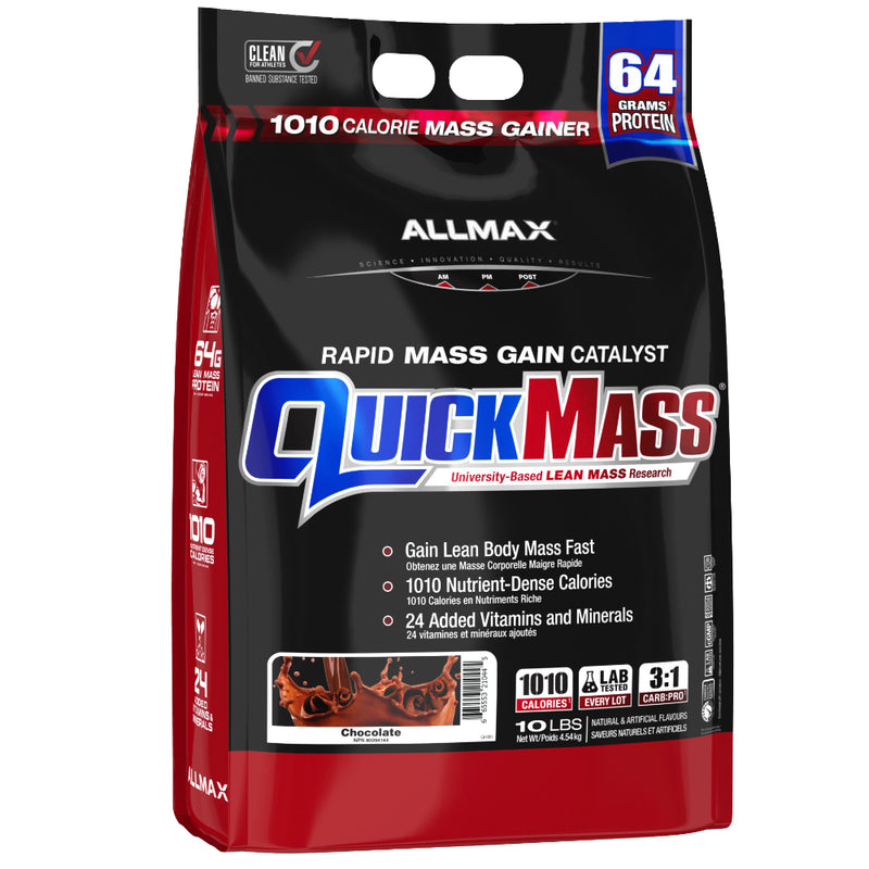 Buy Now! Allmax Nutrition Quickmass (10 lb) Chocolate. QUICKMASS works by providing a precise 1010 calories per serving (four scoops) with custom engineered nutrient matrices that set the gold-standard in lean mass protein.