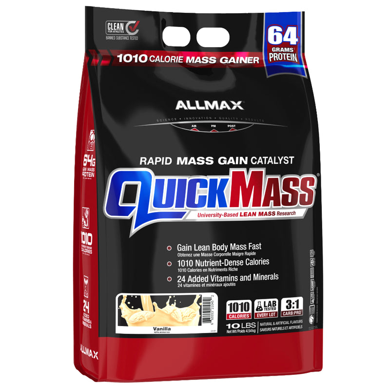 Buy Now! Allmax Nutrition Quickmass (10 lb) Vanilla QUICKMASS works by providing a precise 1010 calories per serving (four scoops) with custom engineered nutrient matrices that set the gold-standard in lean mass protein.