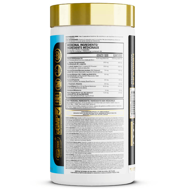 Magnum Nutraceuticals G-Spring (48 caps) ingredients on bottle. Helps increase total sleep time, reduce the time it takes to fall asleep, and re-set the body's sleep-wake cycle.