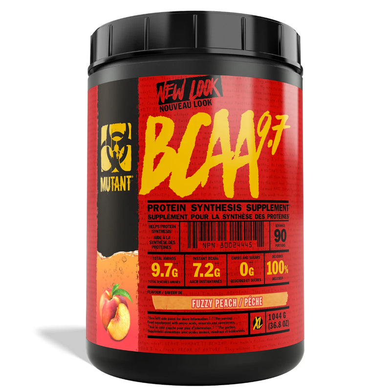 Buy Now! Mutant BCAA 9.7 (90 serve) Fuzzy Peach. MUTANT BCAAs delivers 9.7 grams of amino acids in just one concentrated scoop. Our BCAAs are in the preferred 2:1:1 ratio and then instantized for superior solubility.