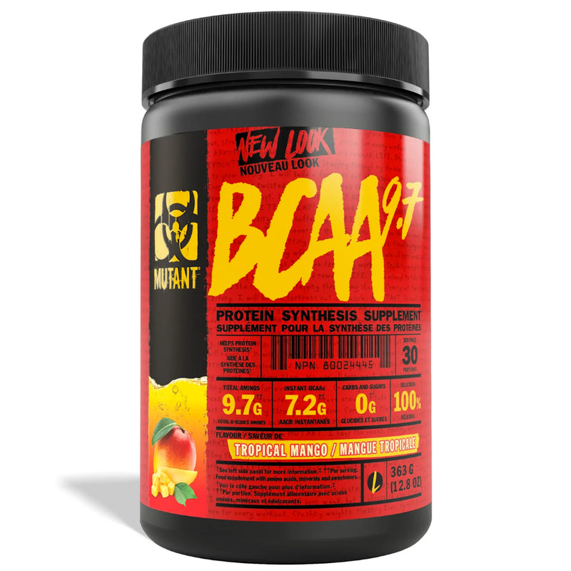 Buy Now! Mutant BCAA 9.7 (30 serve) Tropical Mango. MUTANT BCAAs delivers 9.7 grams of amino acids in just one concentrated scoop. Our BCAAs are in the preferred 2:1:1 ratio and then instantized for superior solubility.