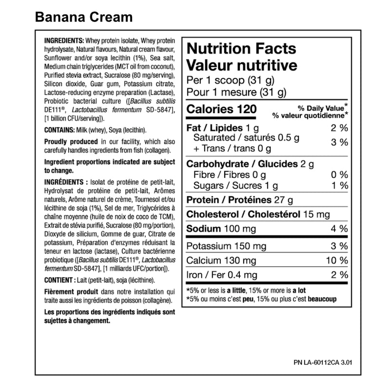 PVL Pure Vita Labs ISOGOLD (2 lb) Banana Cream supplement facts of ingredients. ISO GOLD is the premium isolated whey protein you have been looking for.