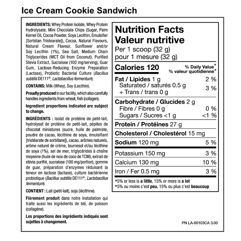 PVL Pure Vita Labs ISOGOLD (5 lb) Ice Cream Cookie Sandwich supplement facts of ingredients. ISO GOLD is the premium isolated whey protein you have been looking for.