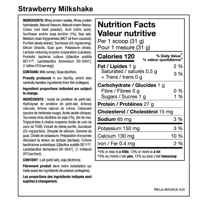 PVL Pure Vita Labs ISOGOLD (5 lb) Strawberry Milkshake supplement facts of ingredients. ISO GOLD is the premium isolated whey protein you have been looking for.