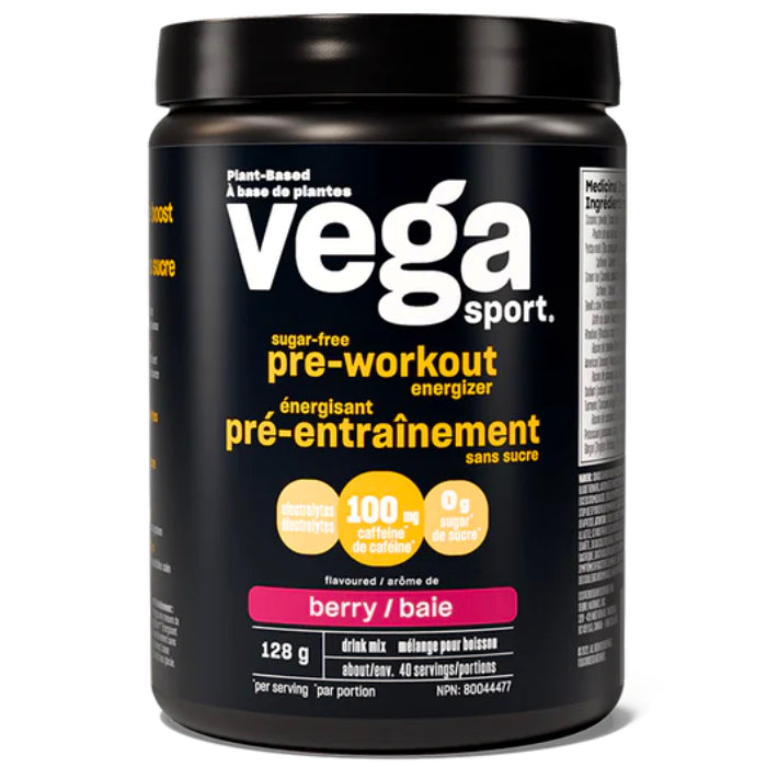 Buy Now! Vega Sport Sugar-Free Pre-workout Energizer (40 servings) Berry. Power through your yoga class or Gym Session with VEGA sport sugar free Pre-Workout Energizer.