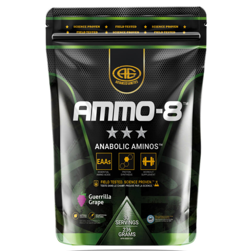 Advanced Genetics AMMO-8 EAA anabolic aminos - guerrilla grape flavour.