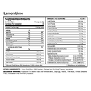 Supplement facts label for a lemon lime flavored product with detailed nutritional information.