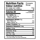 Nutrition facts label for pineapple mango flavor on a white background