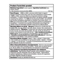 A product information panel with French text detailing the product 'Medical Ingredient' (NMI), including its benefits, warnings, directions, and storage instructions, with a small product shot of a white capsule at the bottom left.