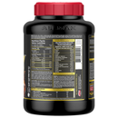 Back label of a supplement container with red lid on a white background