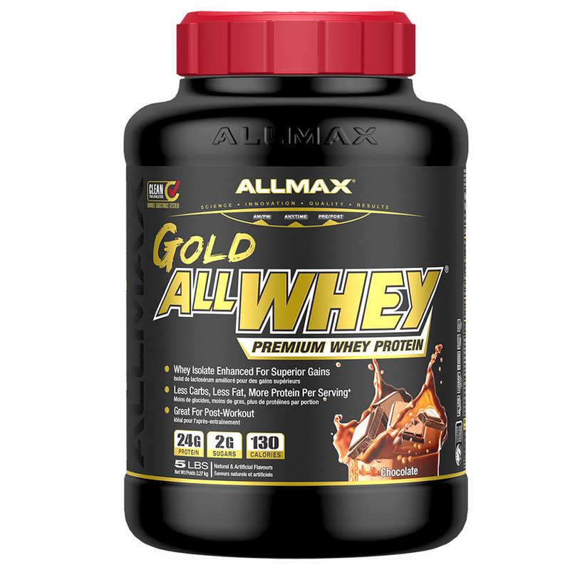 AllMax Gold AllWhey protein supplement container on a white background