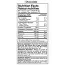 Nutrition facts label for chocolate-flavored protein product