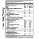 Nutritional label for a supplement with blue raspberry flavor on a white background