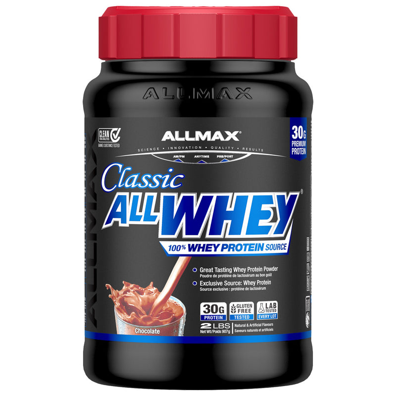 AllMax Classic AllWhey protein powder container on a white background