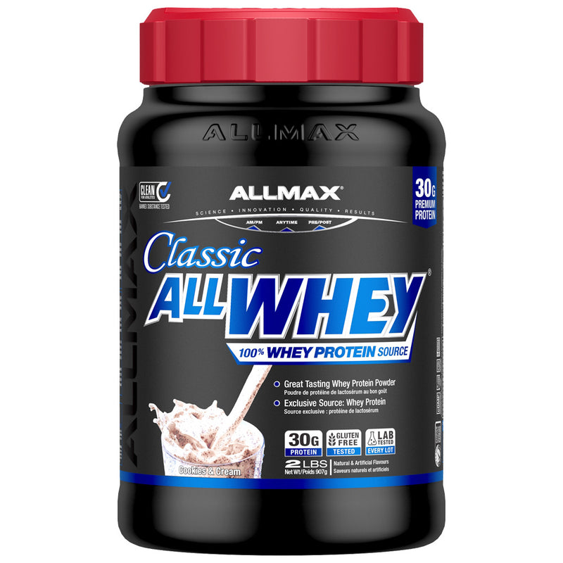 AllMax Classic 100% Whey Protein powder container on a white background