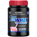 Allmax Classic AllWhey protein powder container with red cap on a white background