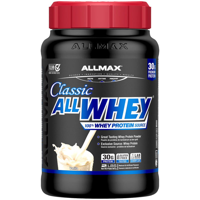 AllMax Classic AllWhey protein powder container on a white background