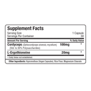 Supplement facts label for a capsule containing Cordyceps and L-Ergothioneine on a white background.