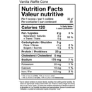 Nutrition facts label for a vanilla waffle cone product on a white background