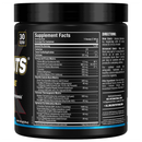 Supplement container with label showing supplement facts and directions on a white background